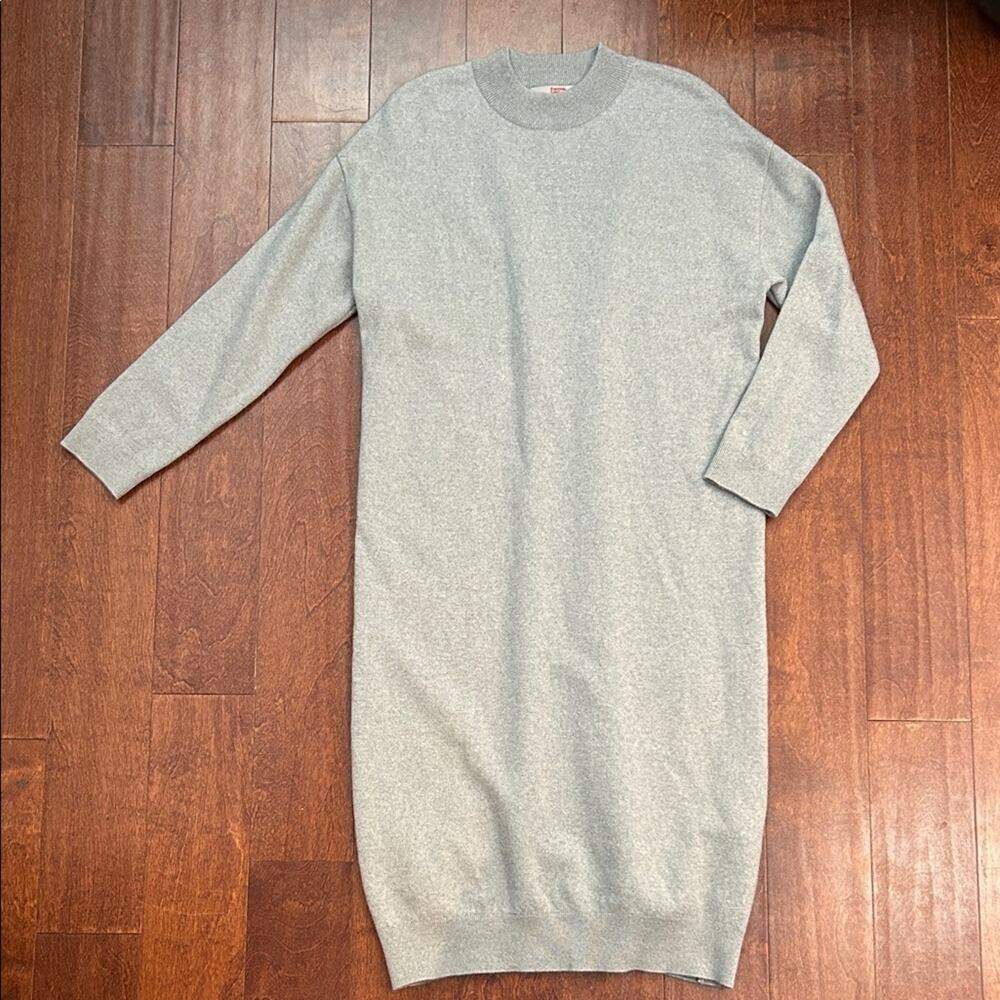 8 Seconds Minimalist Women’s Wool Cotton Blend Gray Sweater Midi Dress, Size O/S